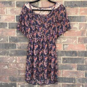 Sheer dress coverup button front elastic waist lace paisley whimsygoth